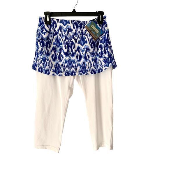 Coolibar Kahula Skirted Swim Capri NWTs Medium blue white - Picture 1 of 6